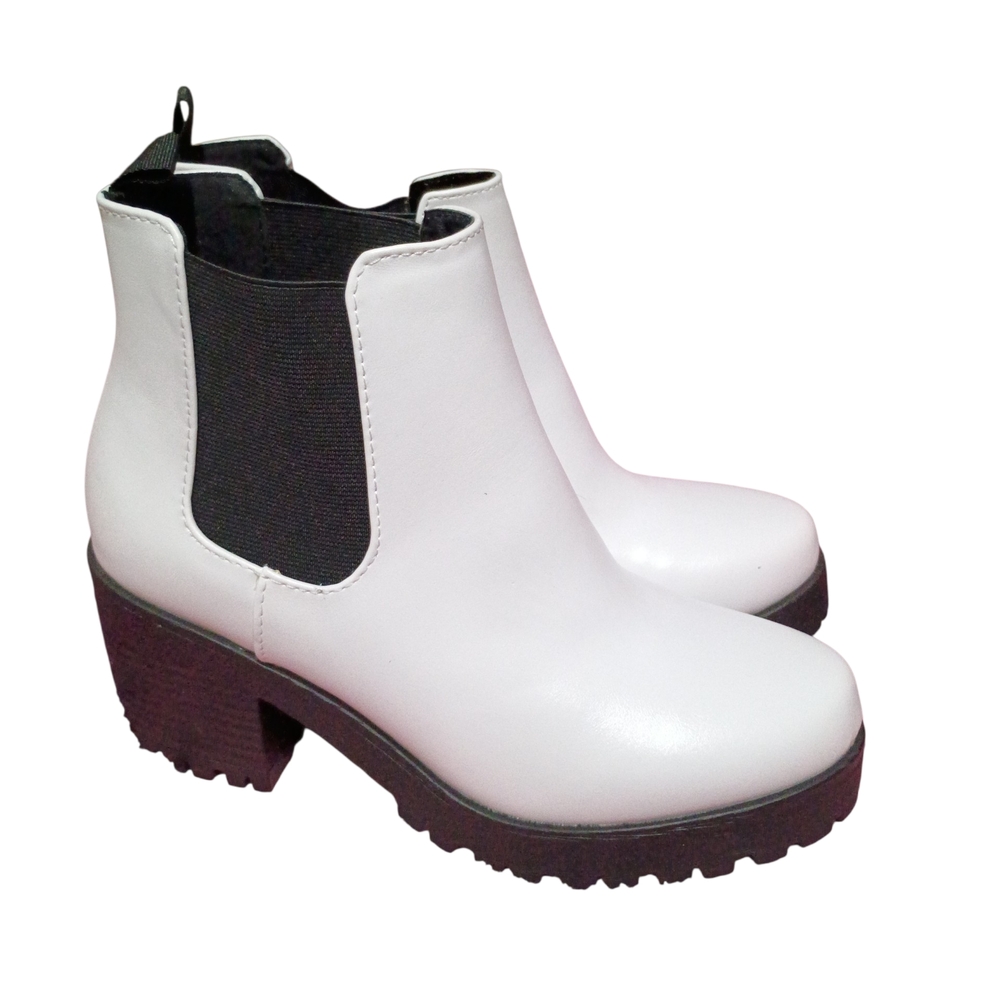 Soda White Ankle Boots with Black Accents